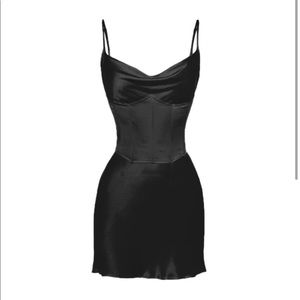 Heiress Beverly Hills Black corset satin slip dress